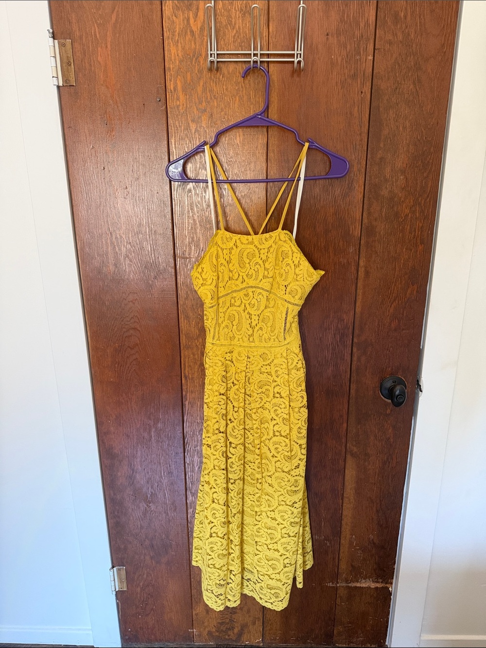J.O.A. Yellow Lace Midi Dress with Spaghetti Straps